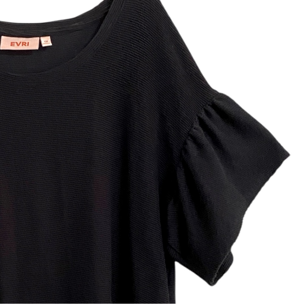 EVRI Women's Black Ribbed Ruffle Sleeve Top 1X - Picture 3 of 6